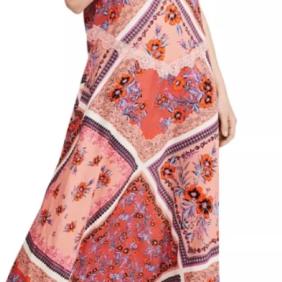 Free People Dresses | Free People Stevie Floral Lace Trim Maxi Dress M | Color: Orange/Red | Size: M | Renluvs's Closet